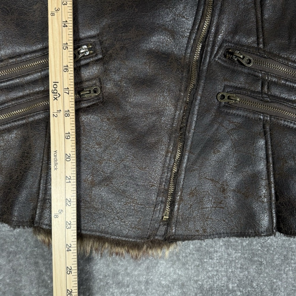 Members Only Vest Women's Large Brown Natalie Moto Faux Fur Full Zip - Picture 9 of 10